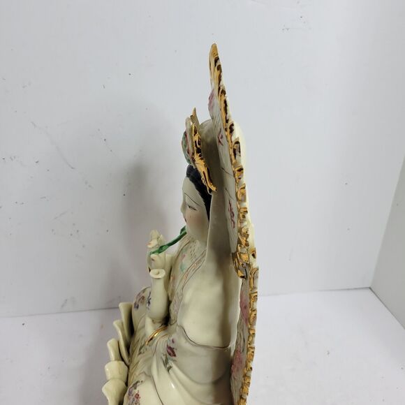 Vtg Feng Shui Import 14" Sitting Kuan Yin Guan Yin Kwan Yin StatueAsian Gold - Picture 14 of 16